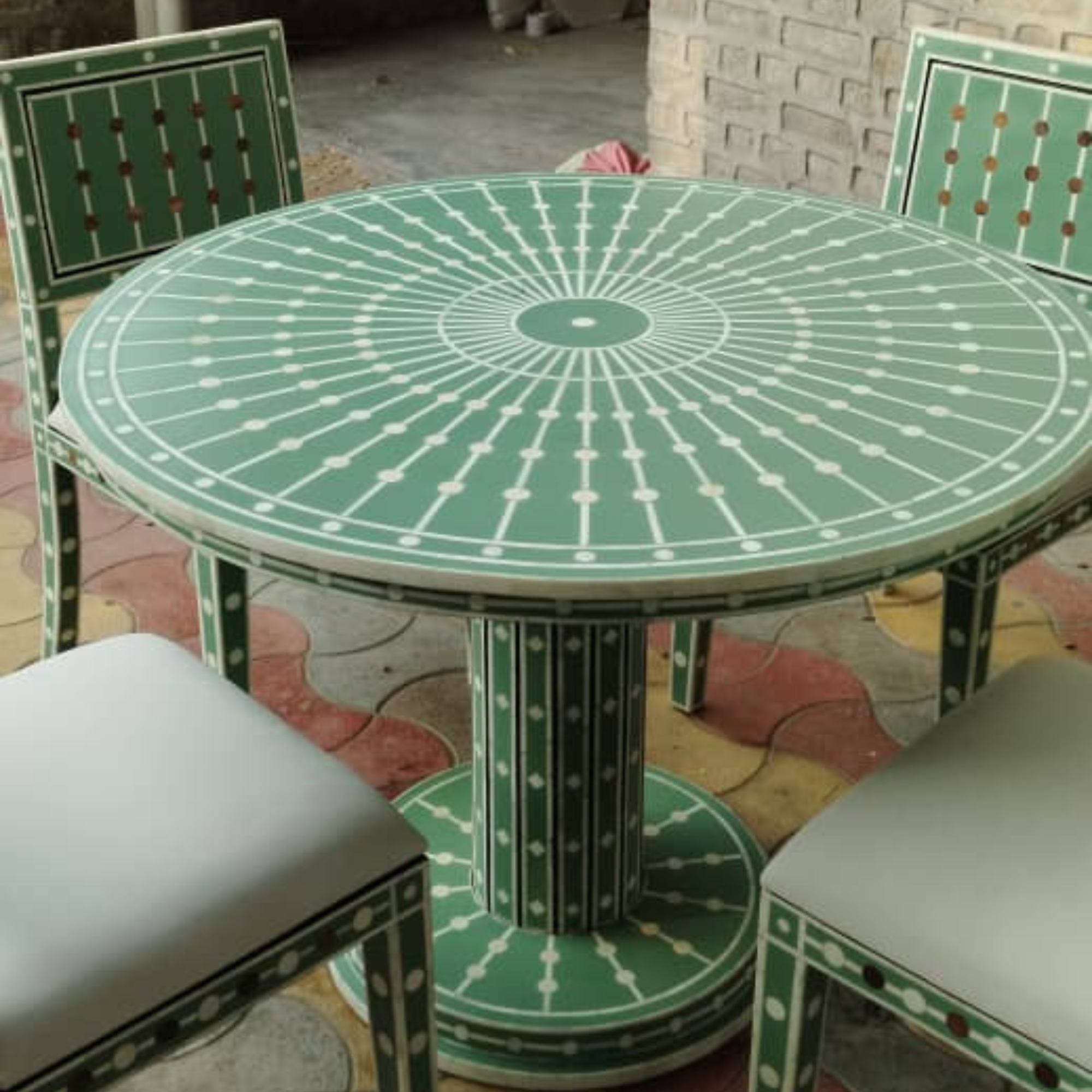 Bone Inlay Dining Table Handmade Luxury Dining Table Geometric Floral Inlay Table Wooden Dining Furniture Boho Chic Home
