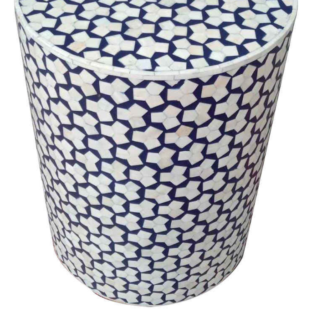 Blue Star Bone Inlay Drum Table Handmade Round Side Table Luxury Stool Moroccan Style Furniture