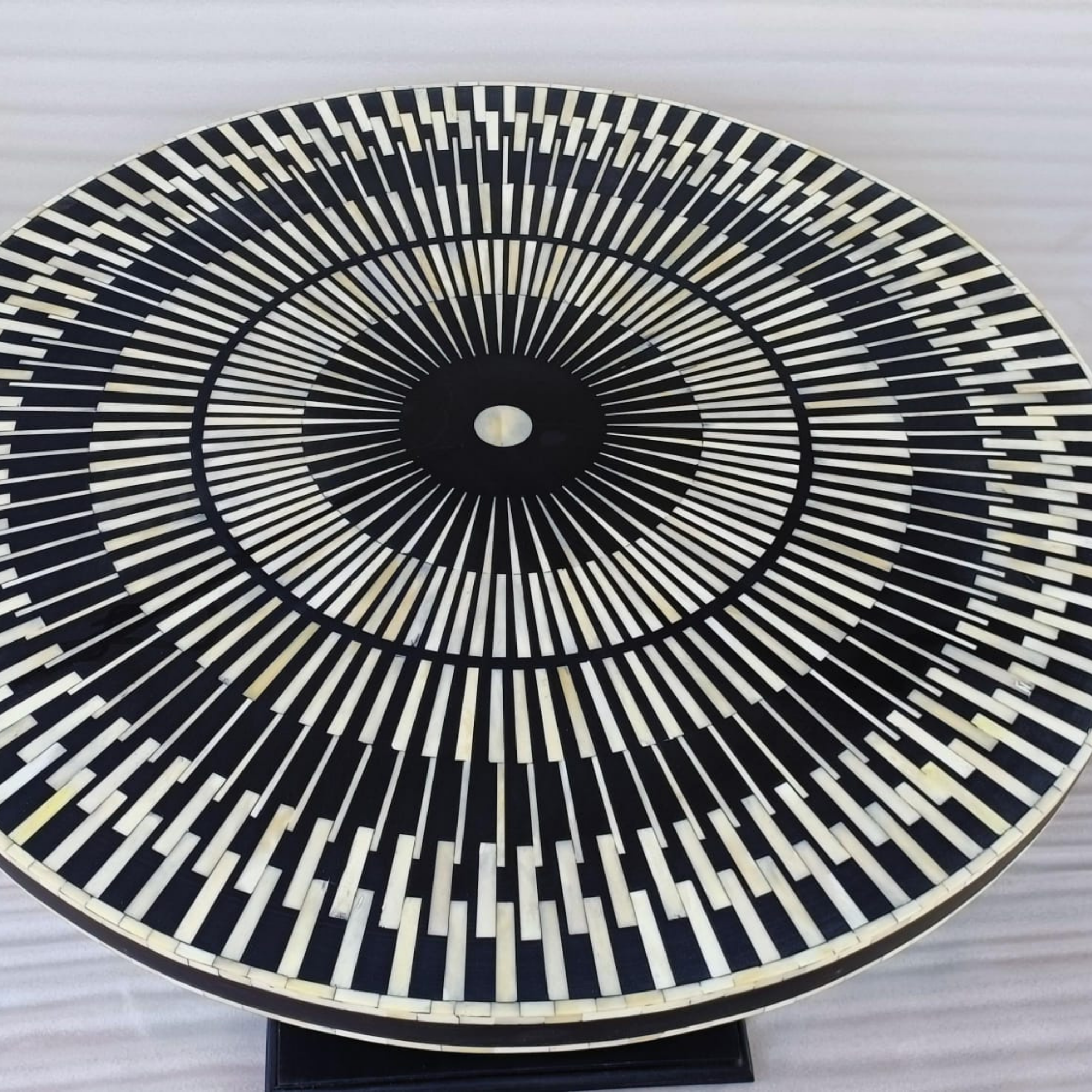 Black Bone Inlay Round Pedestal Coffee Table | Handmade Geometric Center Table