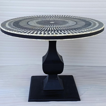 Black Bone Inlay Round Pedestal Coffee Table | Handmade Geometric Center Table