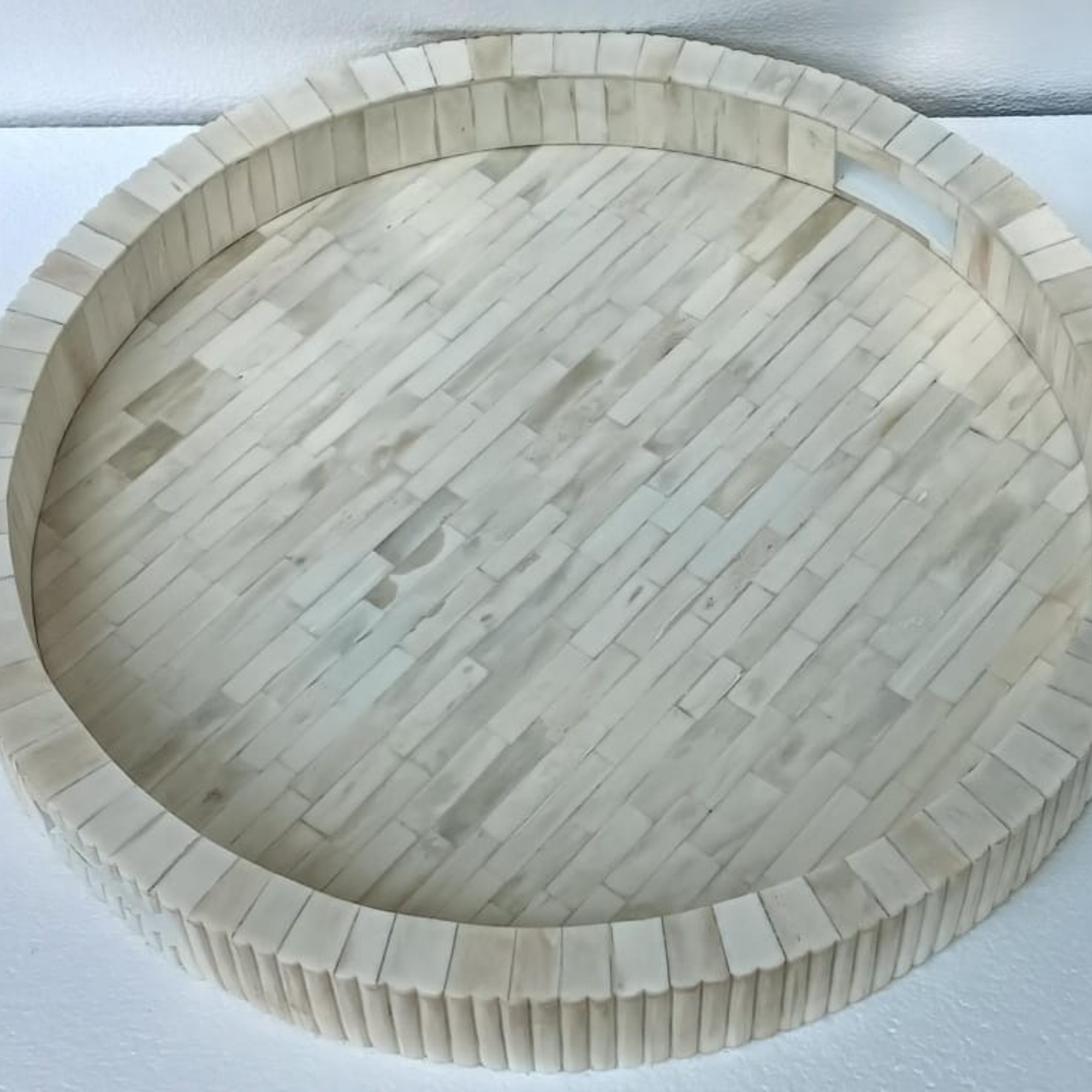Round White Bone Inlay Decorative Tray | Handmade Serving & Coffee Table Tray