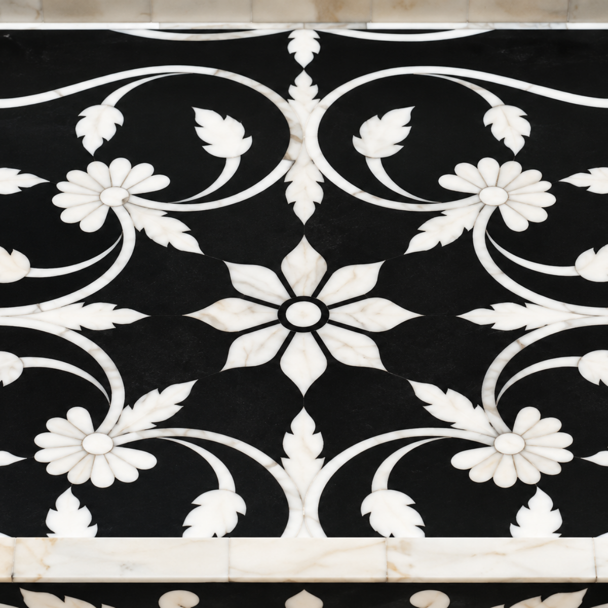Handmade Black Bone Inlay Serving Tray – Floral Design Decorative Tray