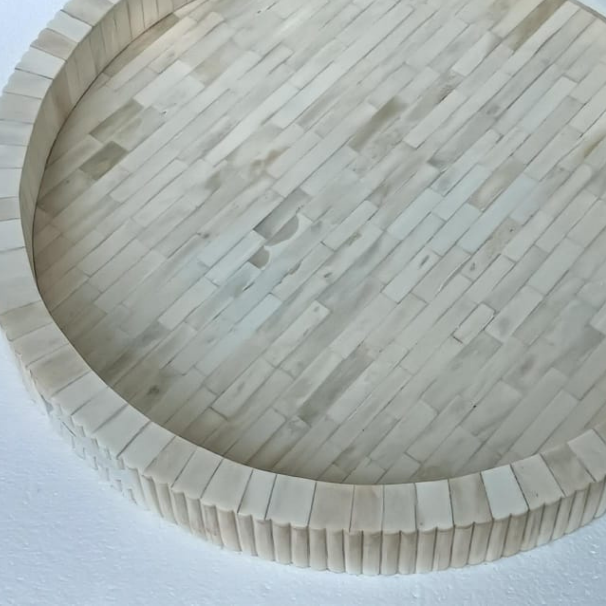 Round White Bone Inlay Decorative Tray | Handmade Serving & Coffee Table Tray