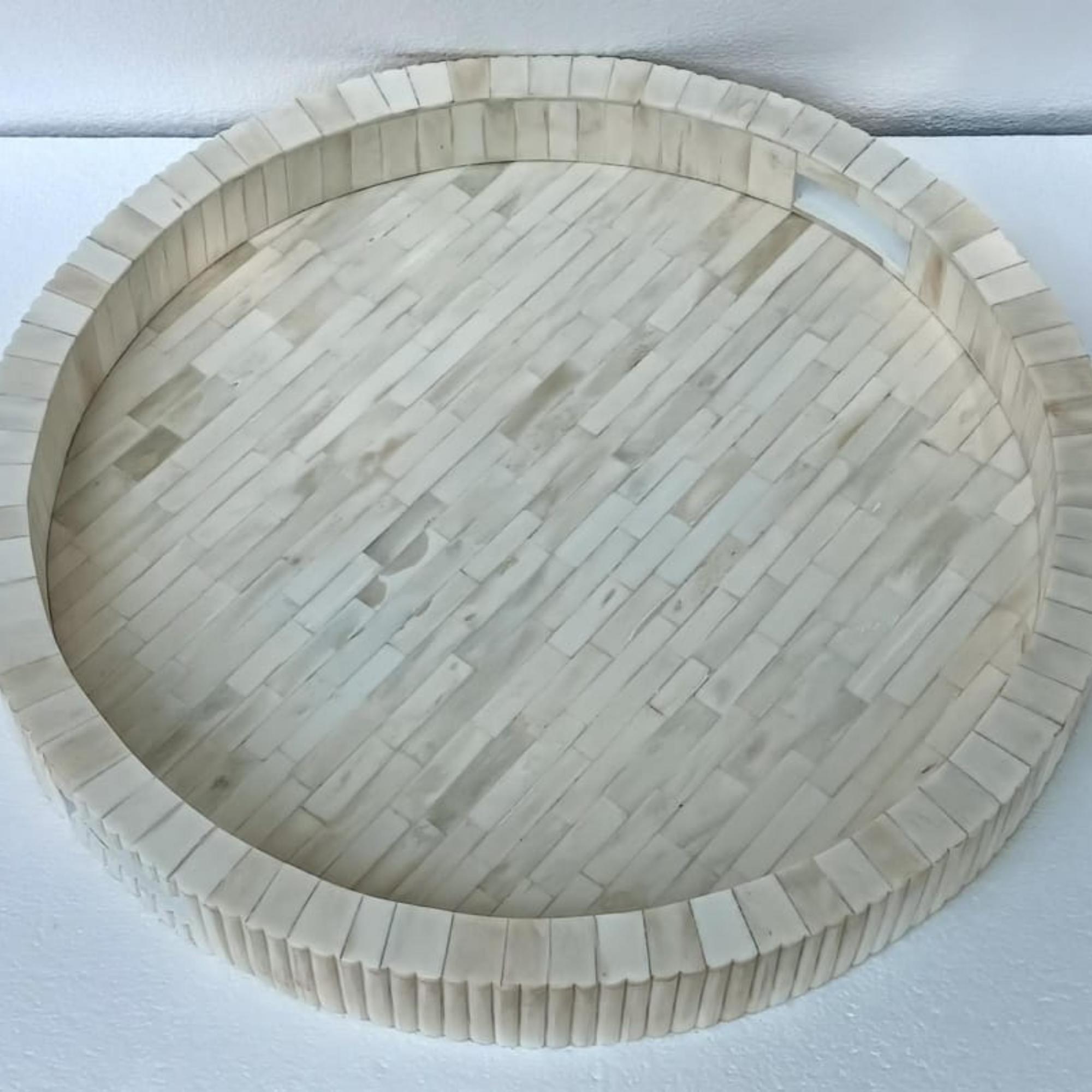 Round White Bone Inlay Decorative Tray | Handmade Serving & Coffee Table Tray