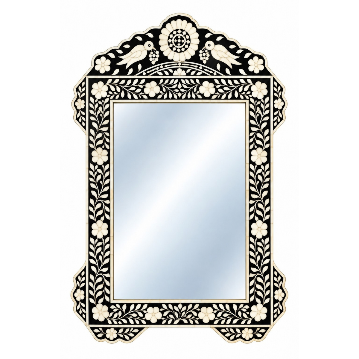 Handmade Black Bone Inlay Peacock Mirror – Floral Statement Wall Mirror