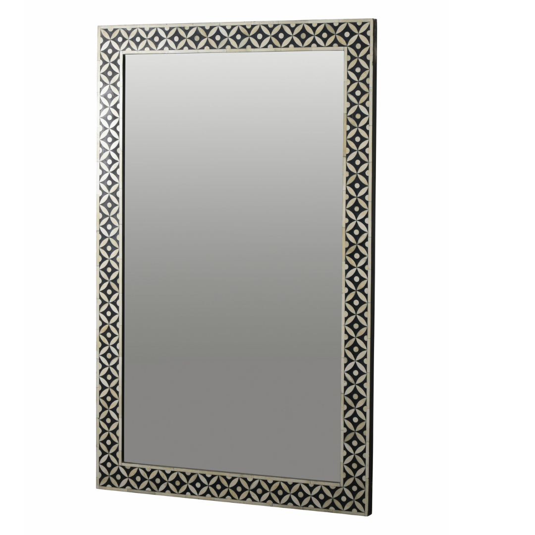 Black Geometric Bone Inlay Mirror Frame Handmade Decorative Wall Mirror Modern Luxury Home Decor