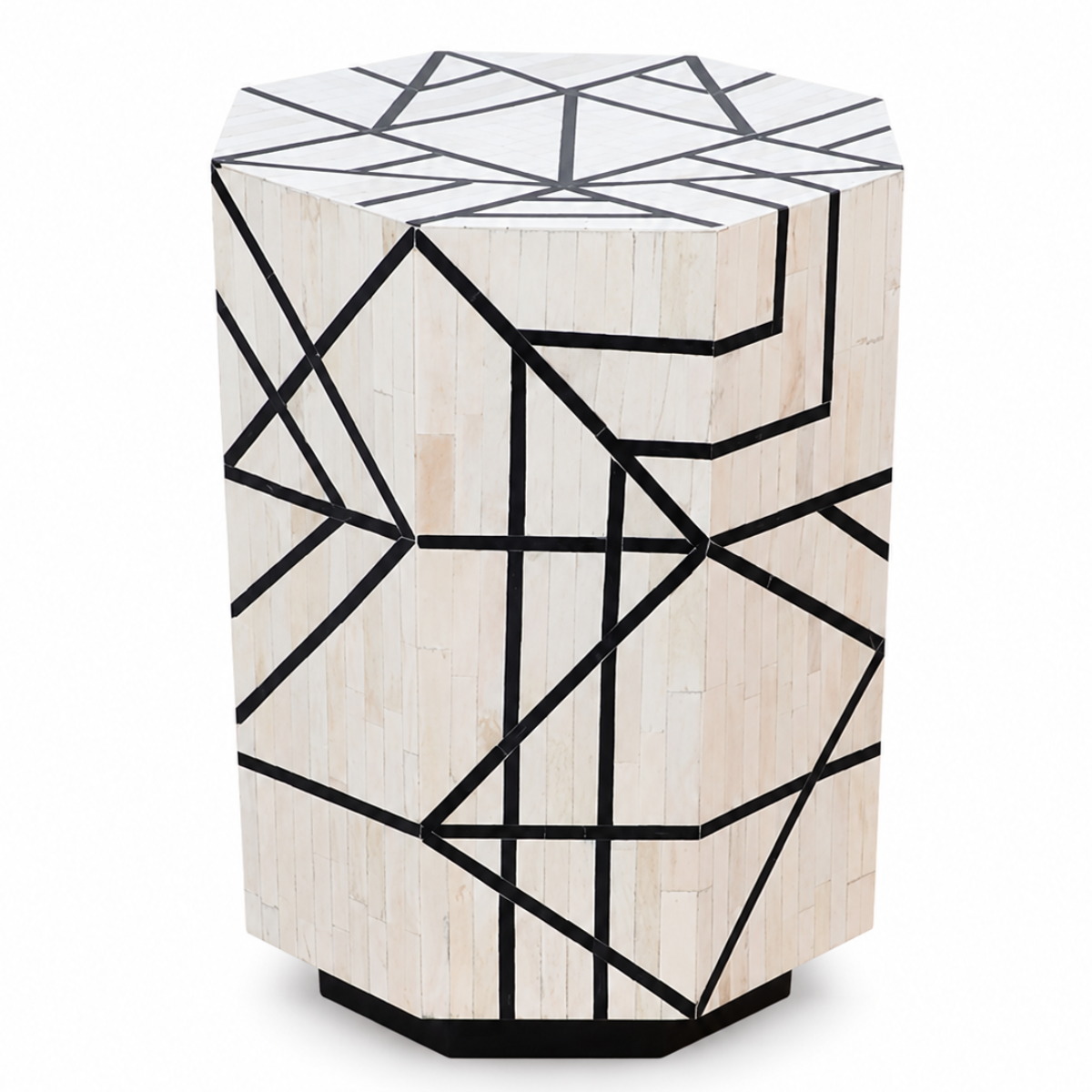 Geometric Bone Inlay Side Table | Handmade Modern Accent Table