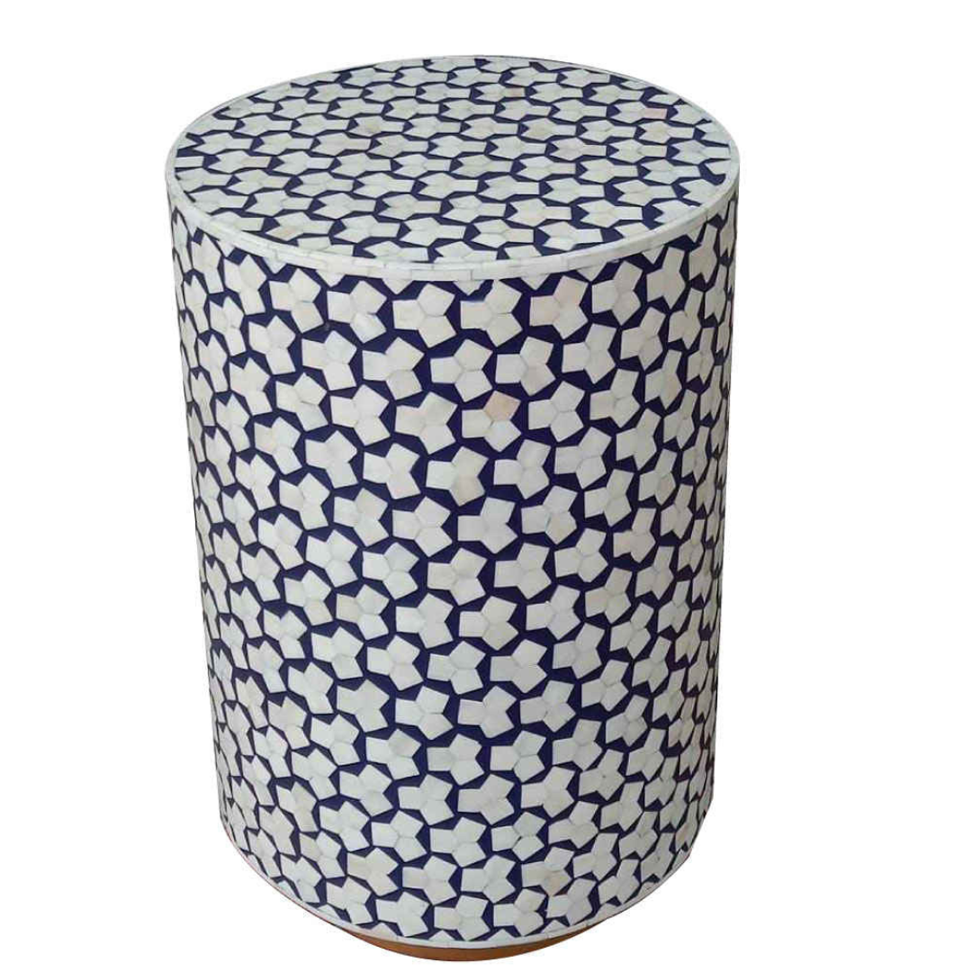 Blue Star Bone Inlay Drum Table Handmade Round Side Table Luxury Stool Moroccan Style Furniture