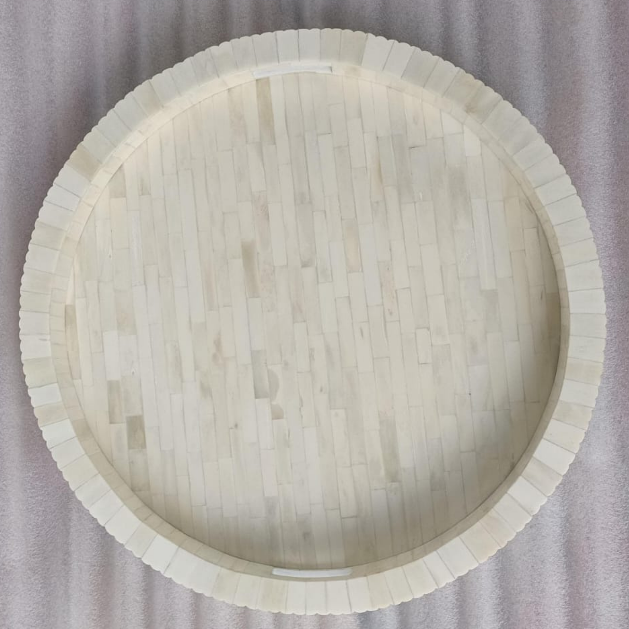 Round White Bone Inlay Decorative Tray | Handmade Serving & Coffee Table Tray