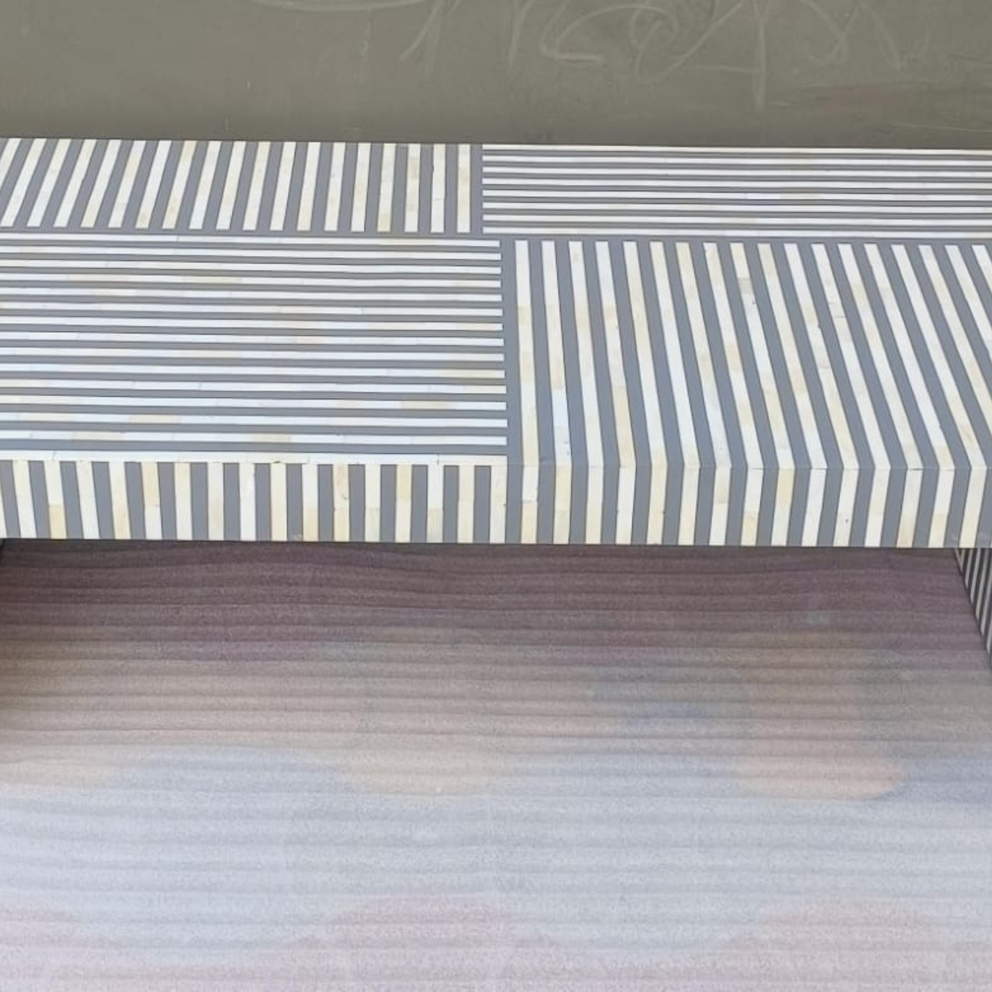 Modern Black & White Striped Bone Inlay Coffee Table | Handmade Geometric Center Table