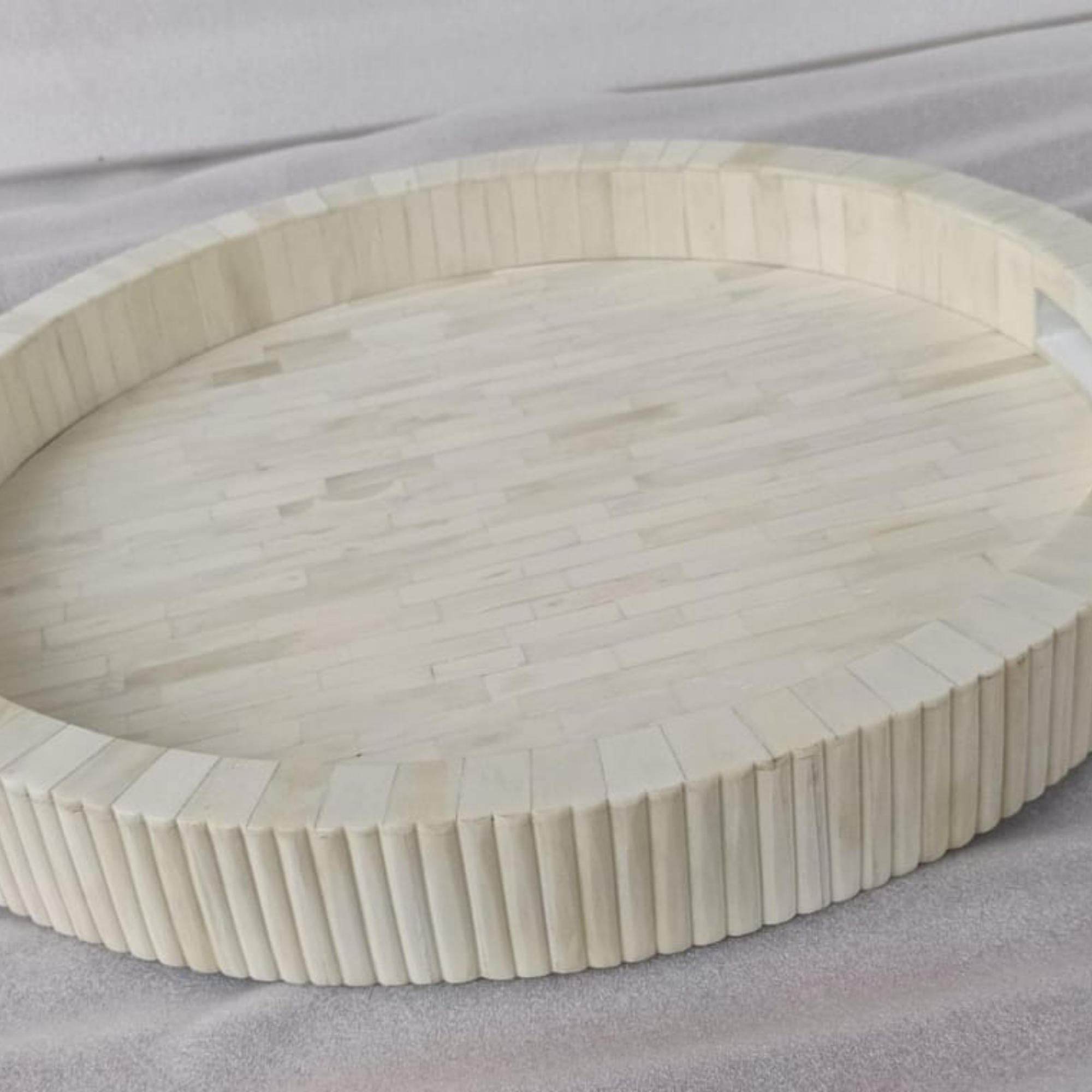 Round White Bone Inlay Decorative Tray | Handmade Serving & Coffee Table Tray