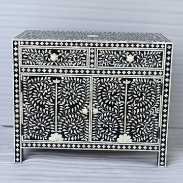 Handmade Black Floral Bone Inlay Sideboard Cabinet | Luxury Wooden Buffet Storage Cabinet