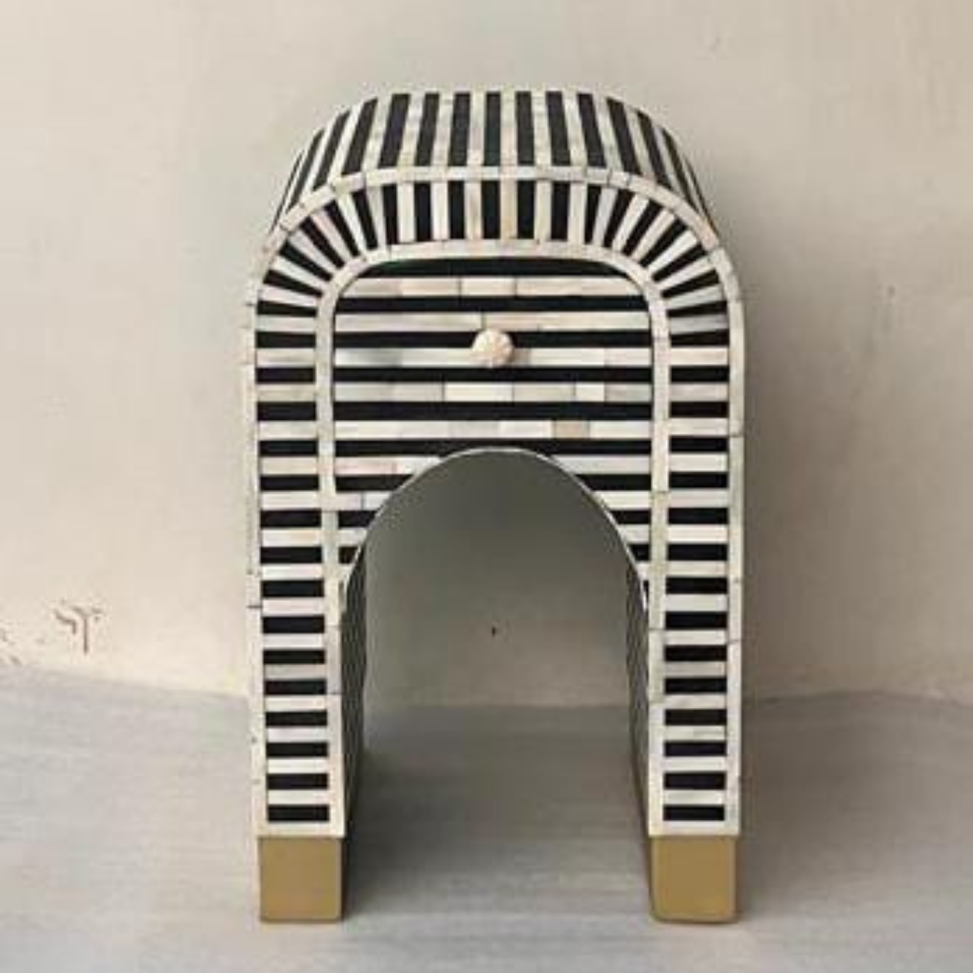 Black & White Striped Bone Inlay Arch Side Table | Modern Accent Table