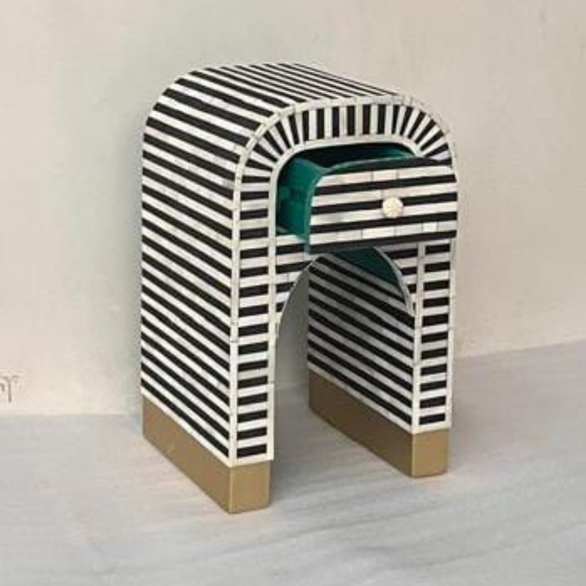 Black & White Striped Bone Inlay Arch Side Table | Modern Accent Table