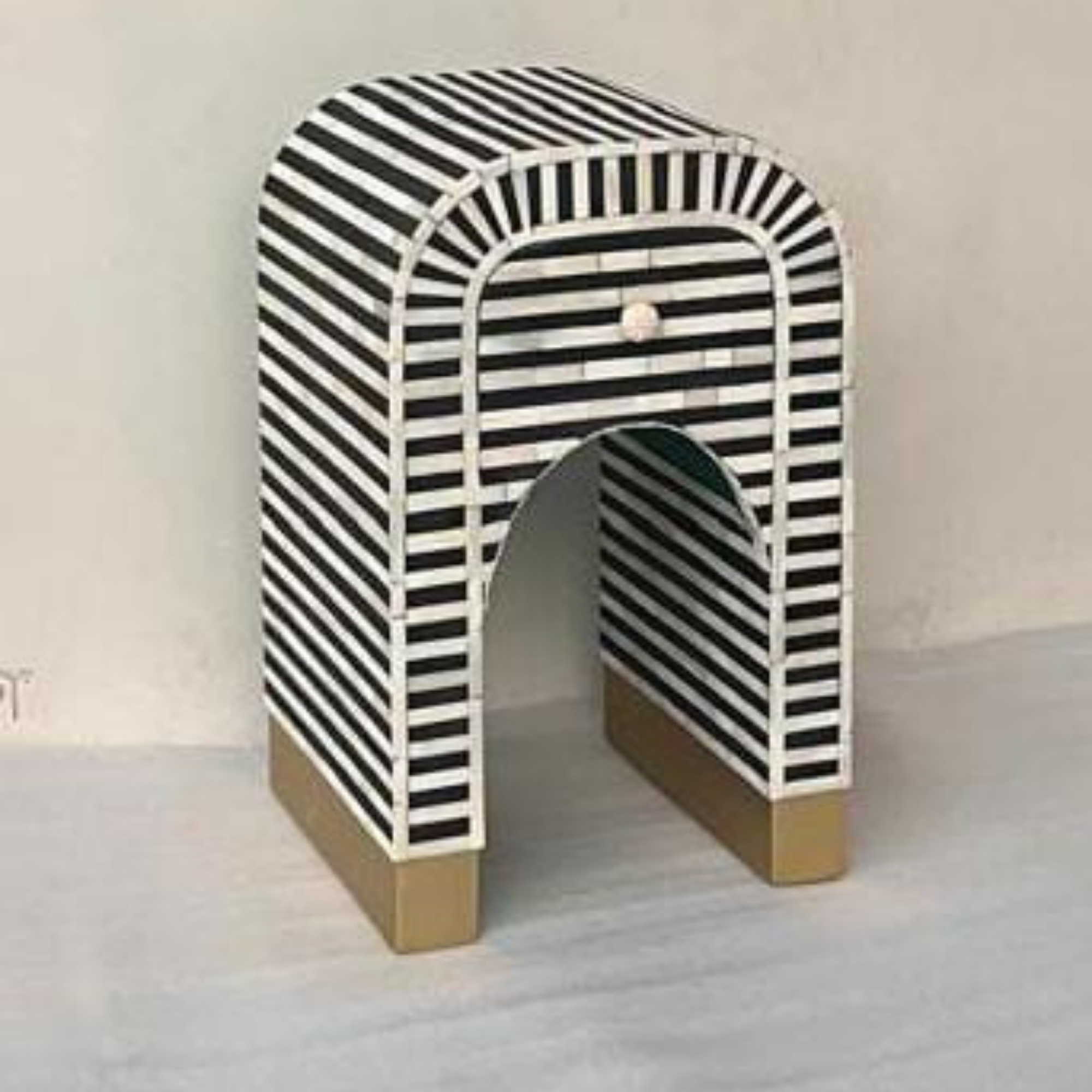 Black & White Striped Bone Inlay Arch Side Table | Modern Accent Table