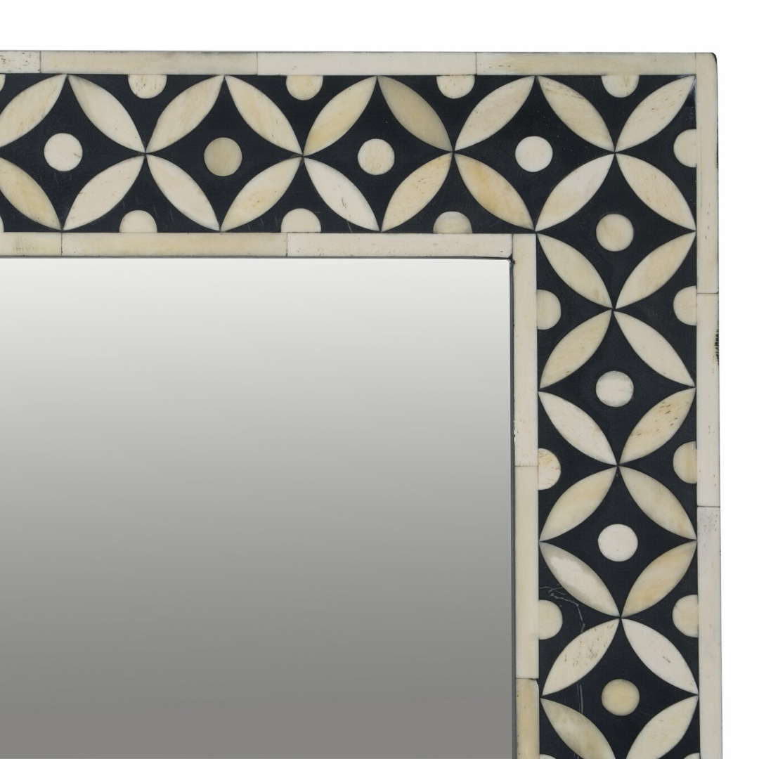 Black Geometric Bone Inlay Mirror Frame Handmade Decorative Wall Mirror Modern Luxury Home Decor