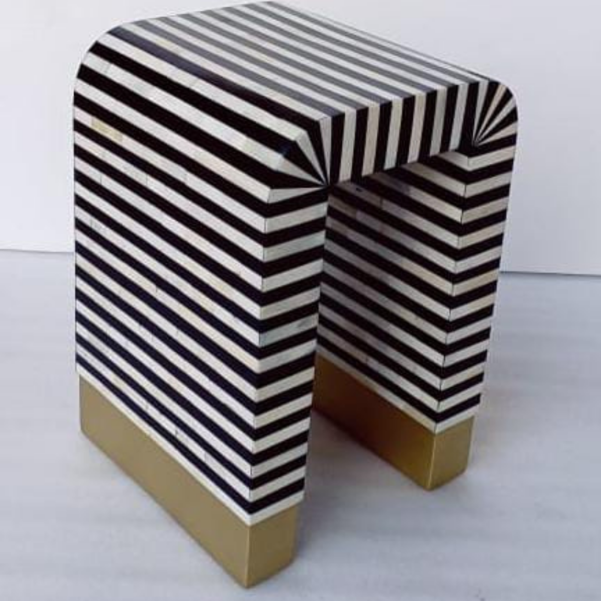 Black and White Bone Inlay Waterfall End Table | Handmade Striped Accent Table