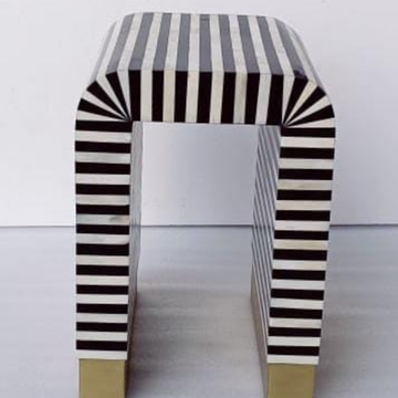 Black and White Bone Inlay Waterfall End Table | Handmade Striped Accent Table