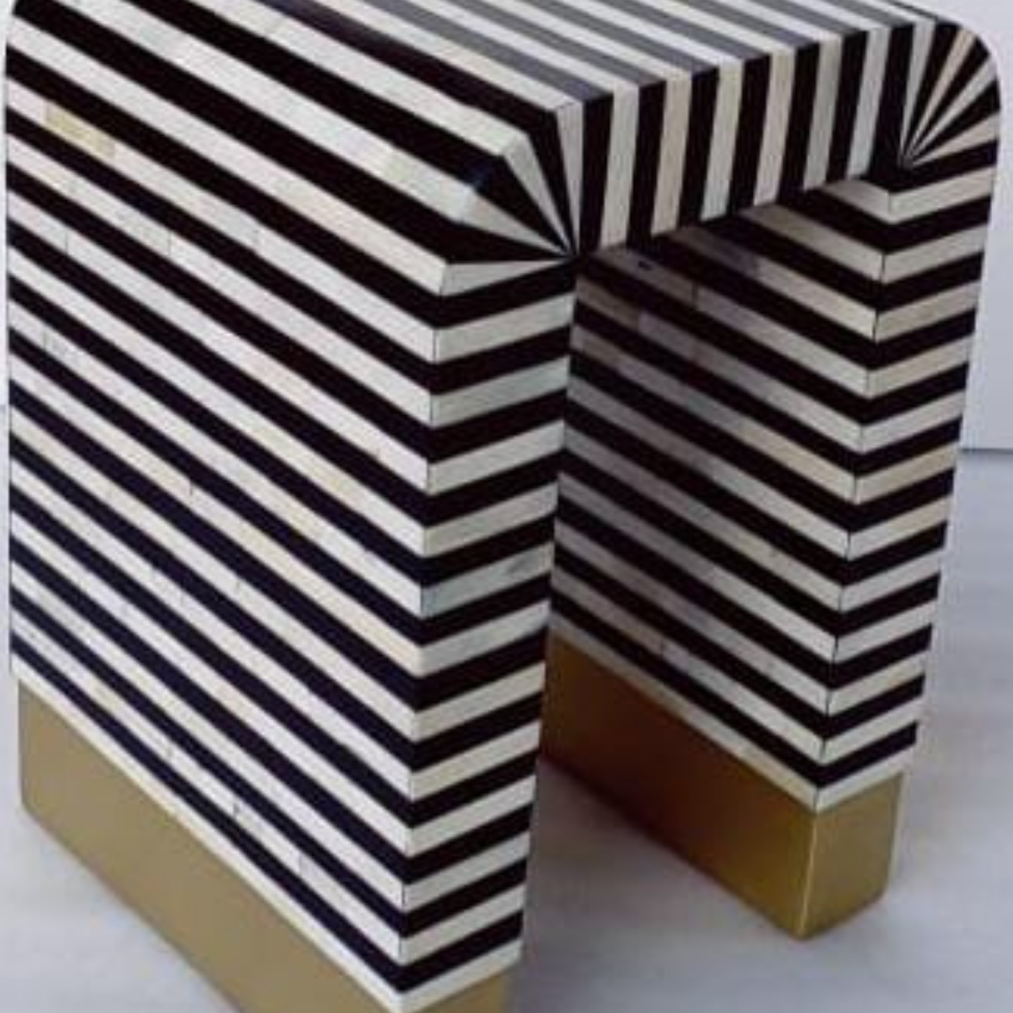 Black and White Bone Inlay Waterfall End Table | Handmade Striped Accent Table
