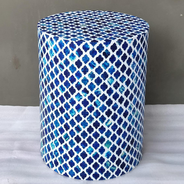 Blue Bone Inlay End Table | Handmade Round Accent Side Table