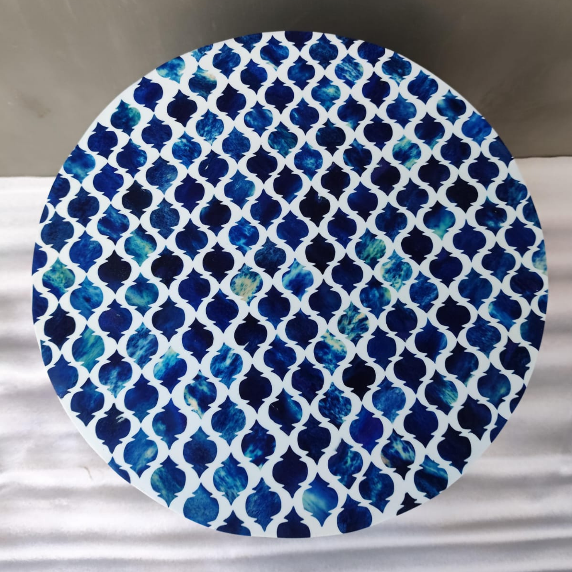 Blue Bone Inlay End Table | Handmade Round Accent Side Table
