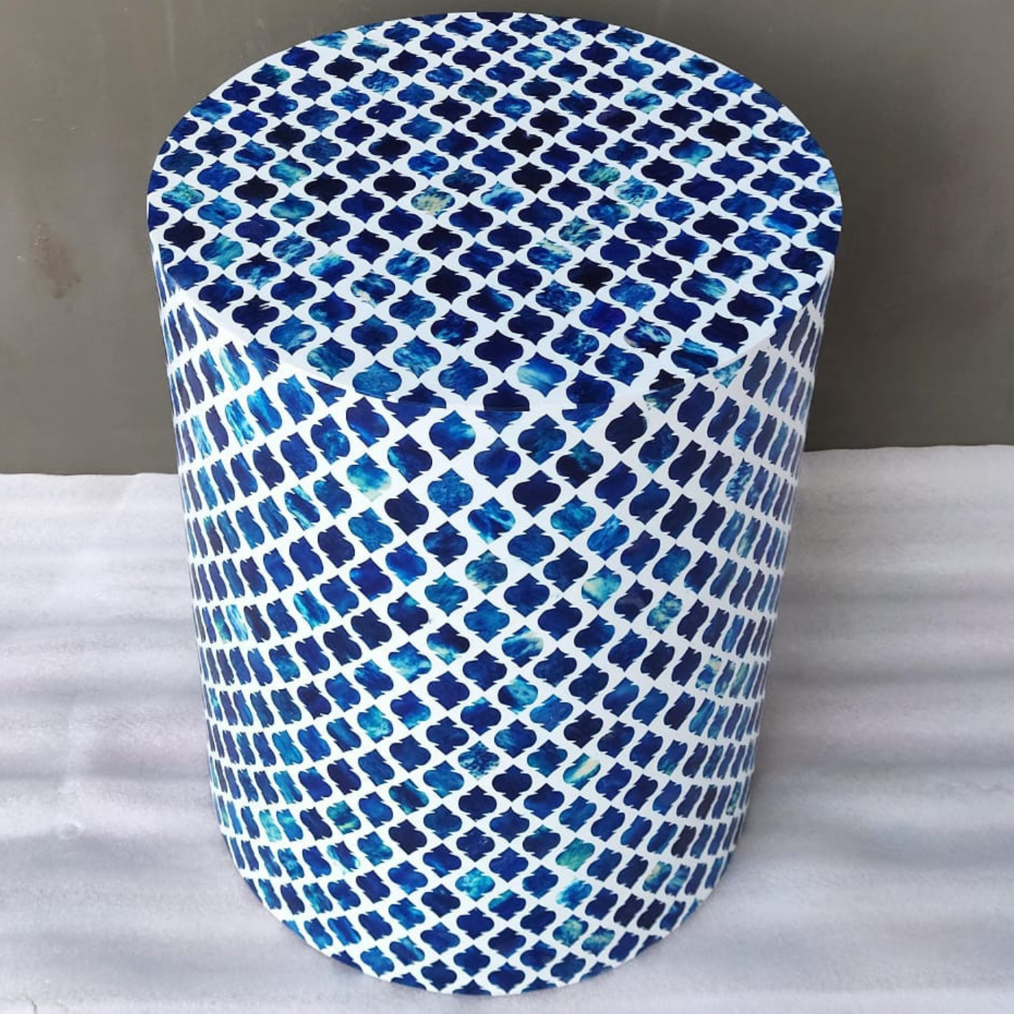 Blue Bone Inlay End Table | Handmade Round Accent Side Table