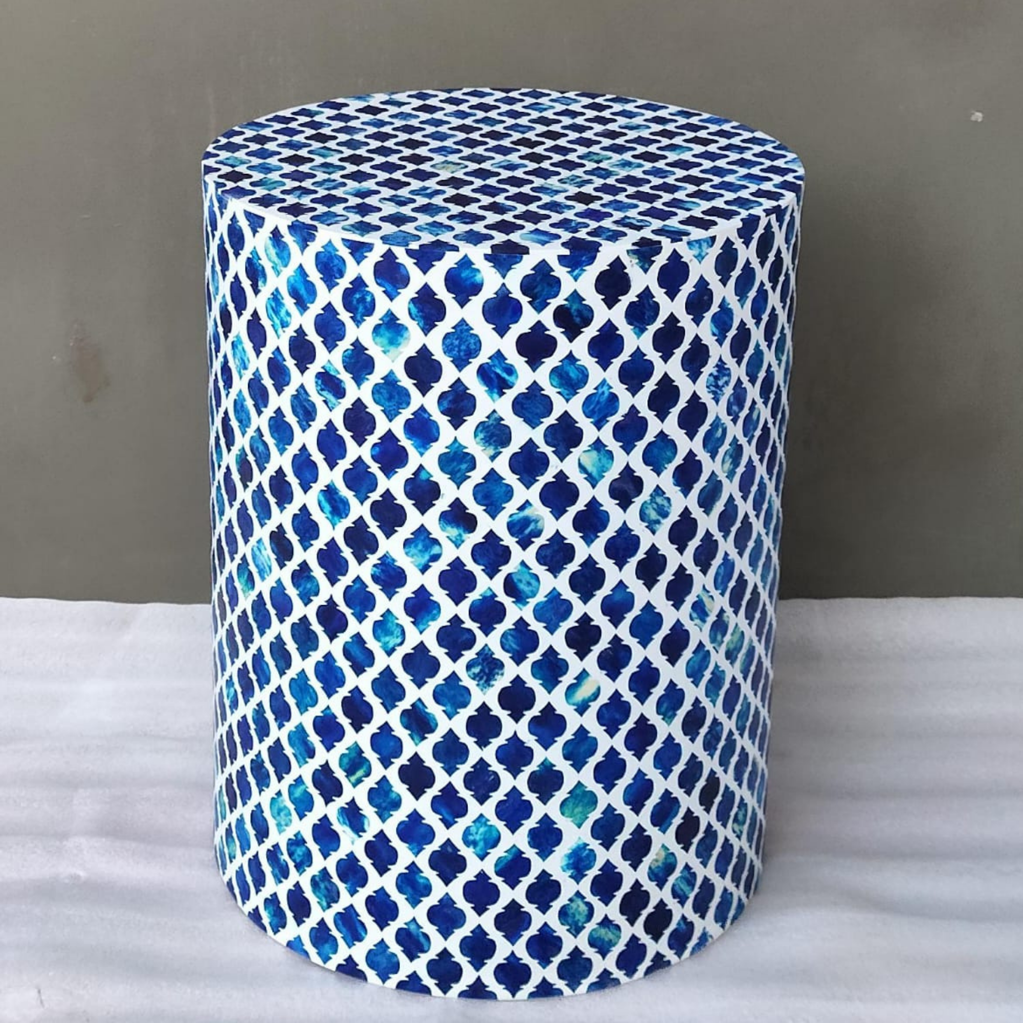 Blue Bone Inlay End Table | Handmade Round Accent Side Table