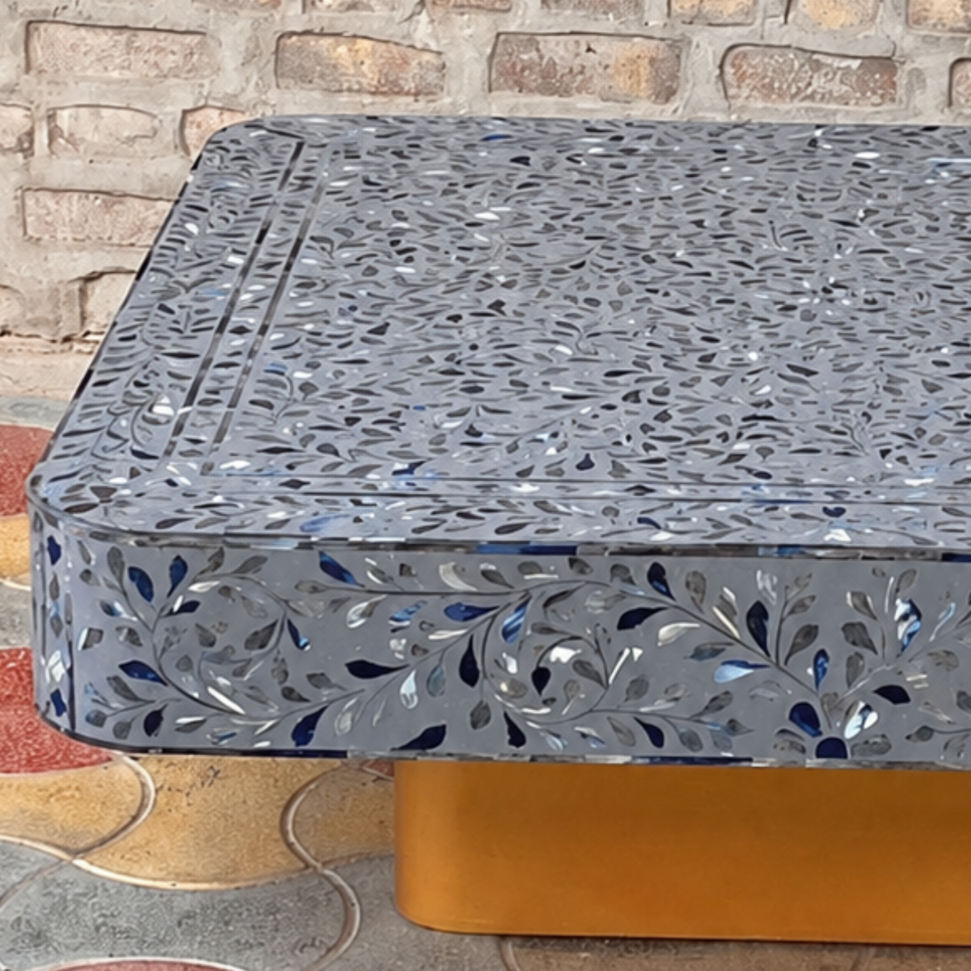 Handmade Mother of Pearl Coffee Table Gray Floral Pattern Luxury MOP Coffee Table Modern Living Room Furniture
