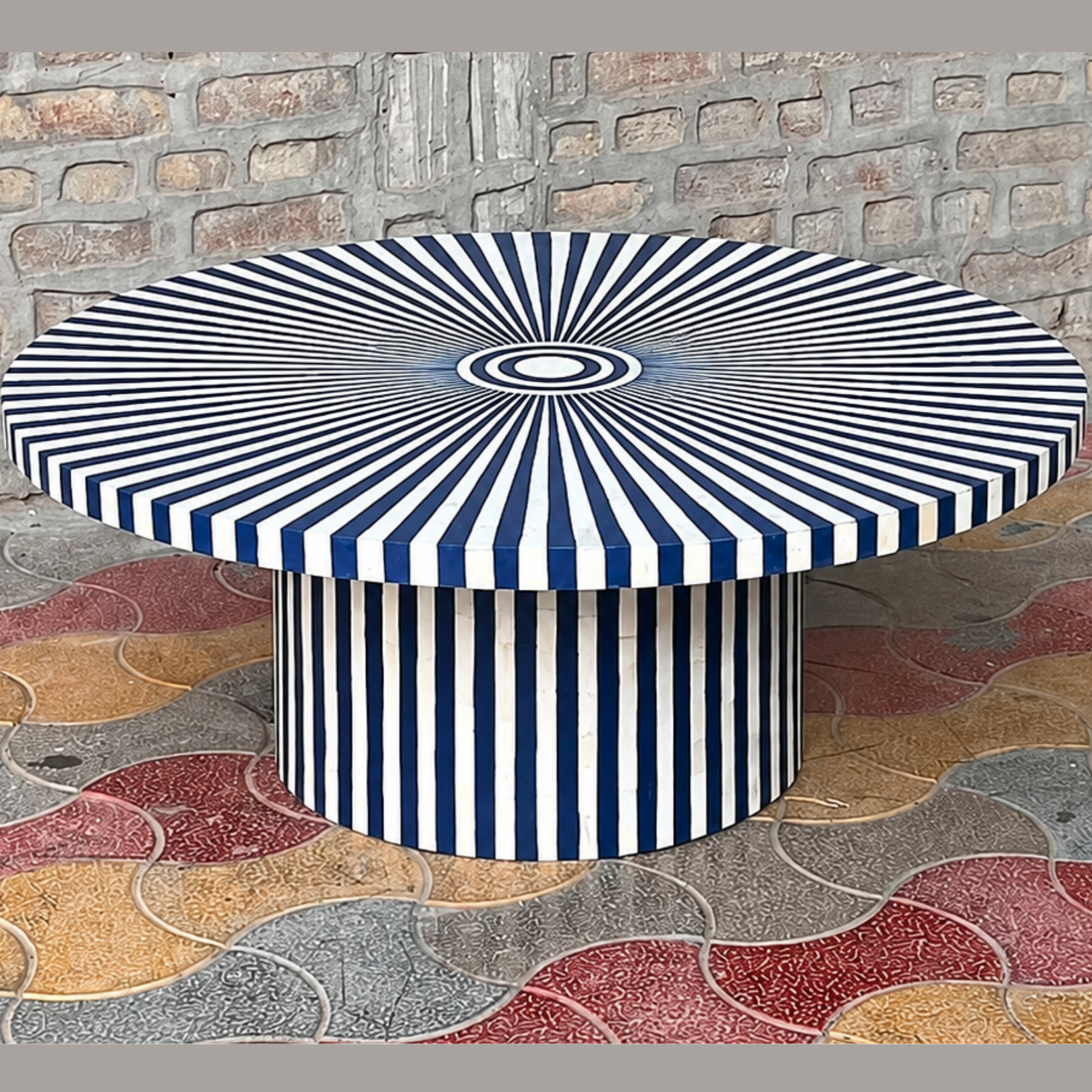 Handmade Bone Inlay Coffee Table Surya Pattern Round Coffee Table Blue White Bone Inlay Furniture Luxury Living Room Table