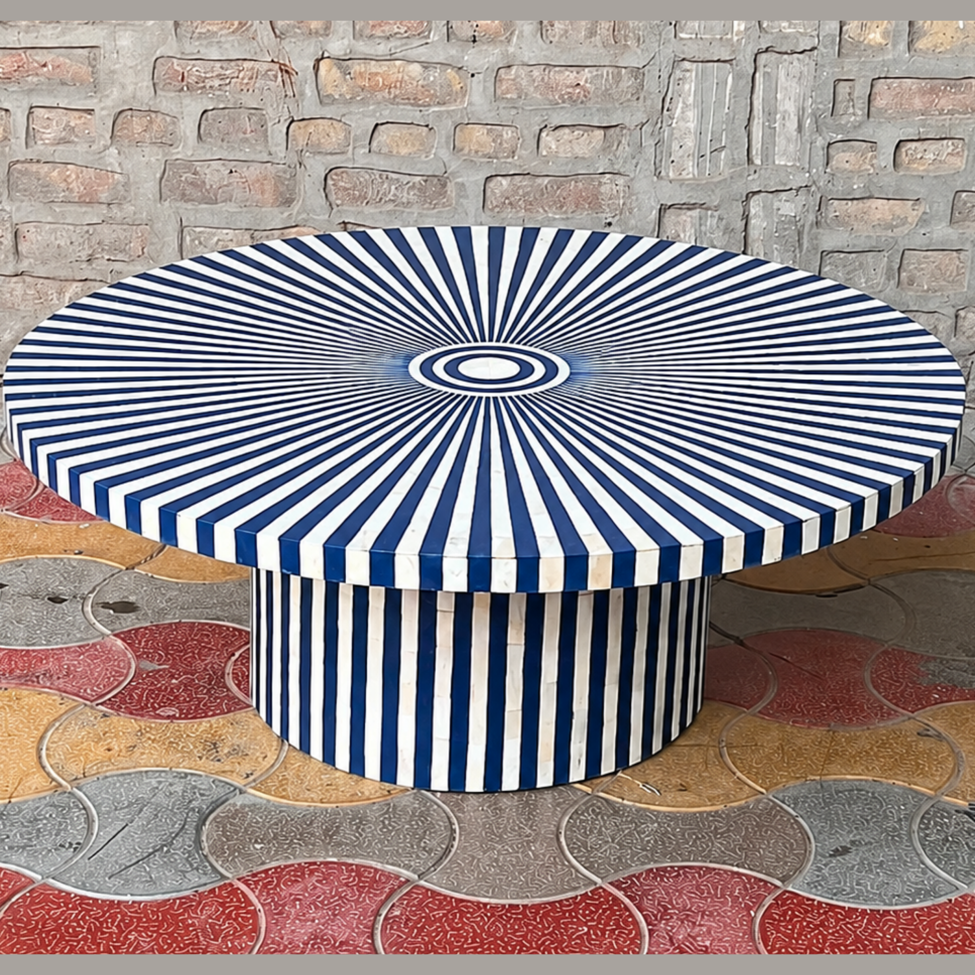 Handmade Bone Inlay Coffee Table Surya Pattern Round Coffee Table Blue White Bone Inlay Furniture Luxury Living Room Table