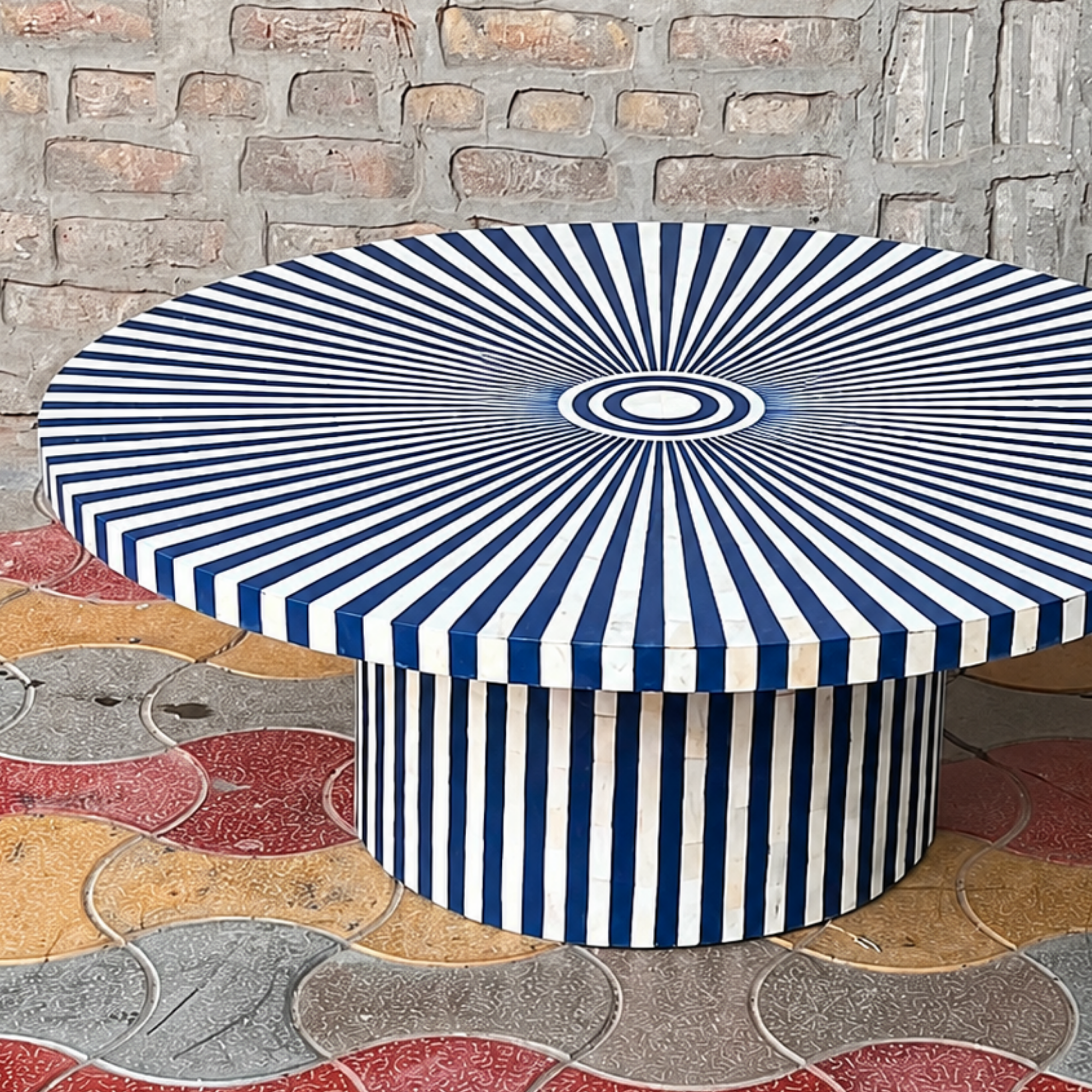 Handmade Bone Inlay Coffee Table Surya Pattern Round Coffee Table Blue White Bone Inlay Furniture Luxury Living Room Table