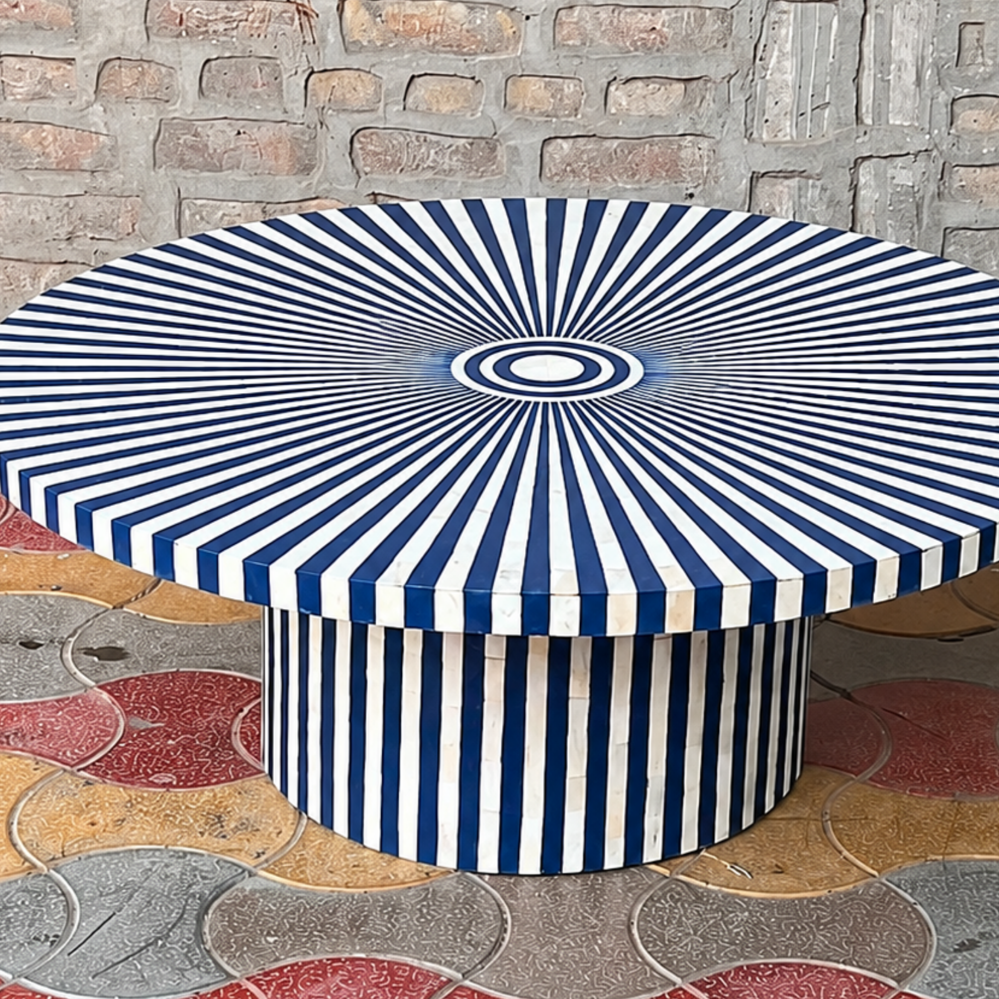 Handmade Bone Inlay Coffee Table Surya Pattern Round Coffee Table Blue White Bone Inlay Furniture Luxury Living Room Table