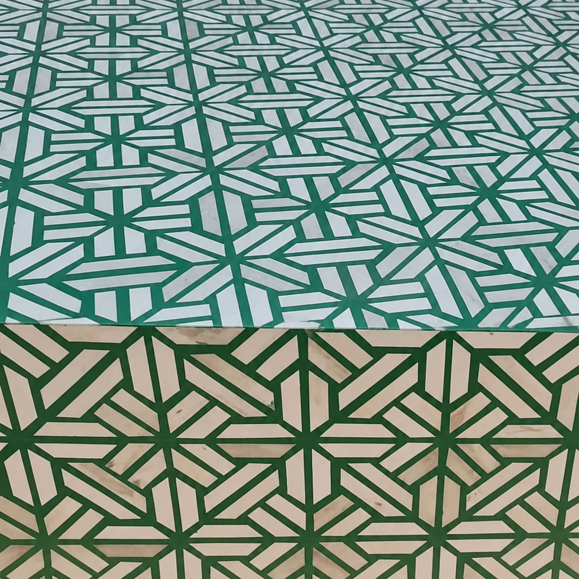 Handmade Bone Inlay Coffee Table Green Geometric Line Pattern Modern Luxury Center Table