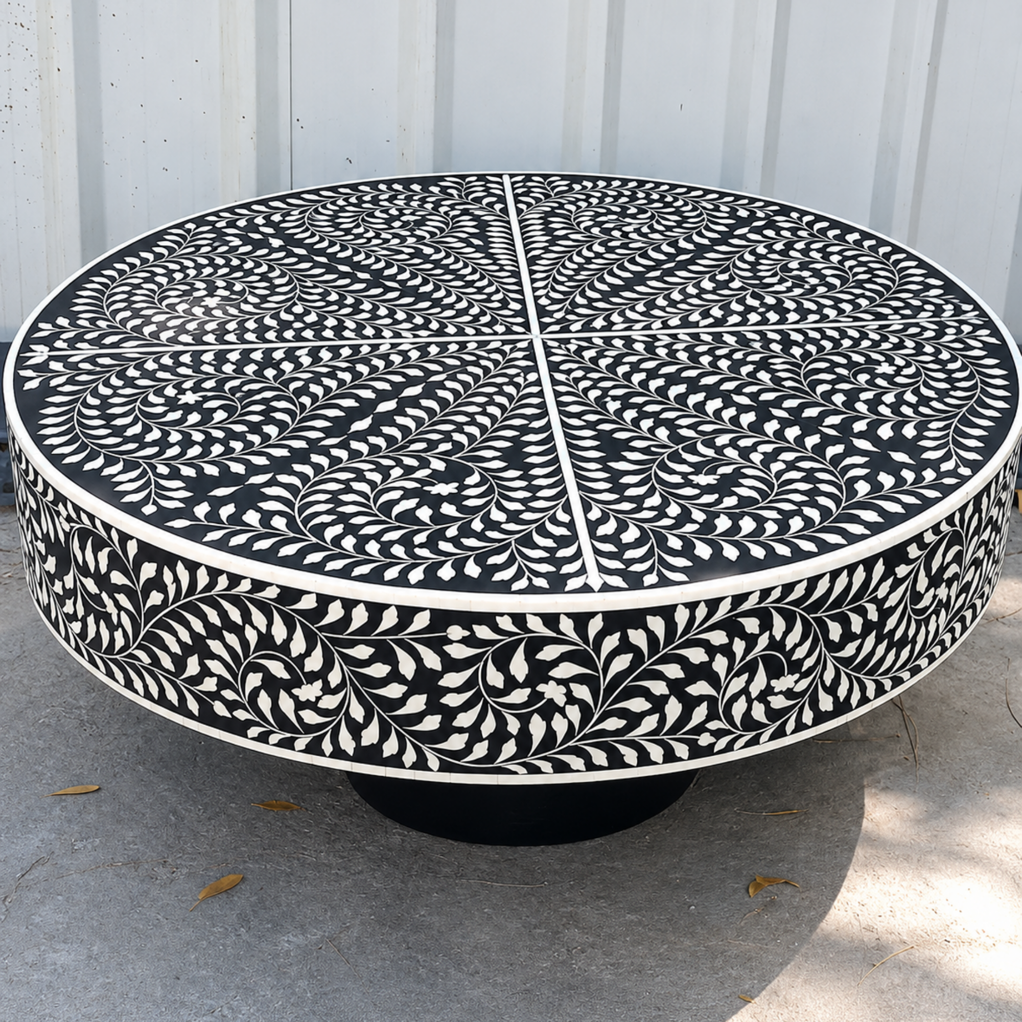 Black Bone Inlay Coffee Table Round Coffee Table Handmade Floral Bone Inlay Furniture Luxury Living Room Center Table