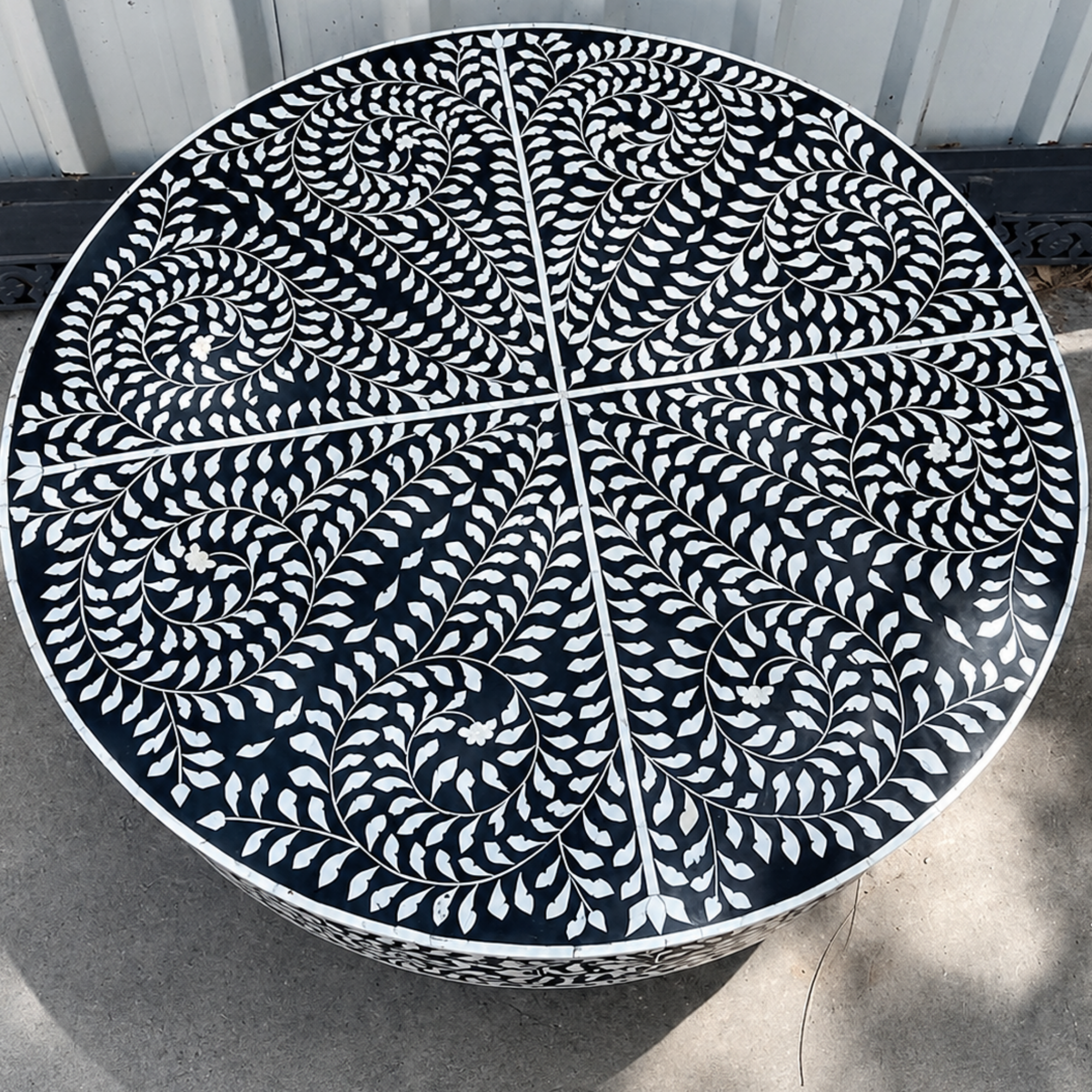 Black Bone Inlay Coffee Table Round Coffee Table Handmade Floral Bone Inlay Furniture Luxury Living Room Center Table