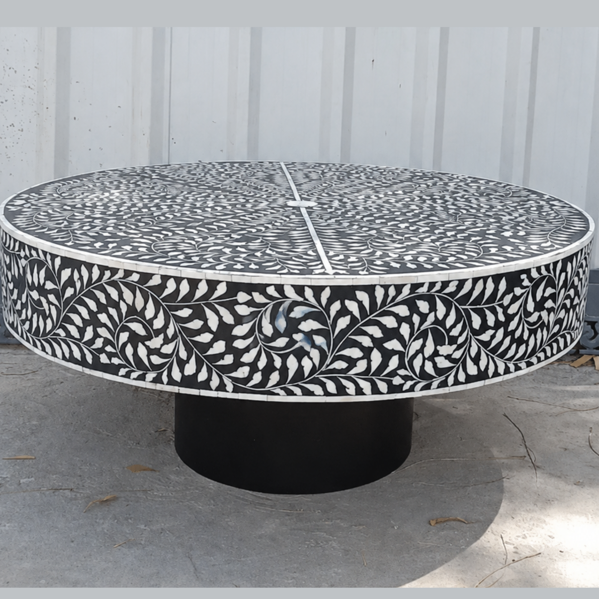 Black Bone Inlay Coffee Table Round Coffee Table Handmade Floral Bone Inlay Furniture Luxury Living Room Center Table