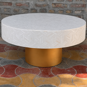 White Bone Inlay Coffee Table Round Coffee Table Handmade Bone Inlay Furniture Luxury Living Room Center Table Decor
