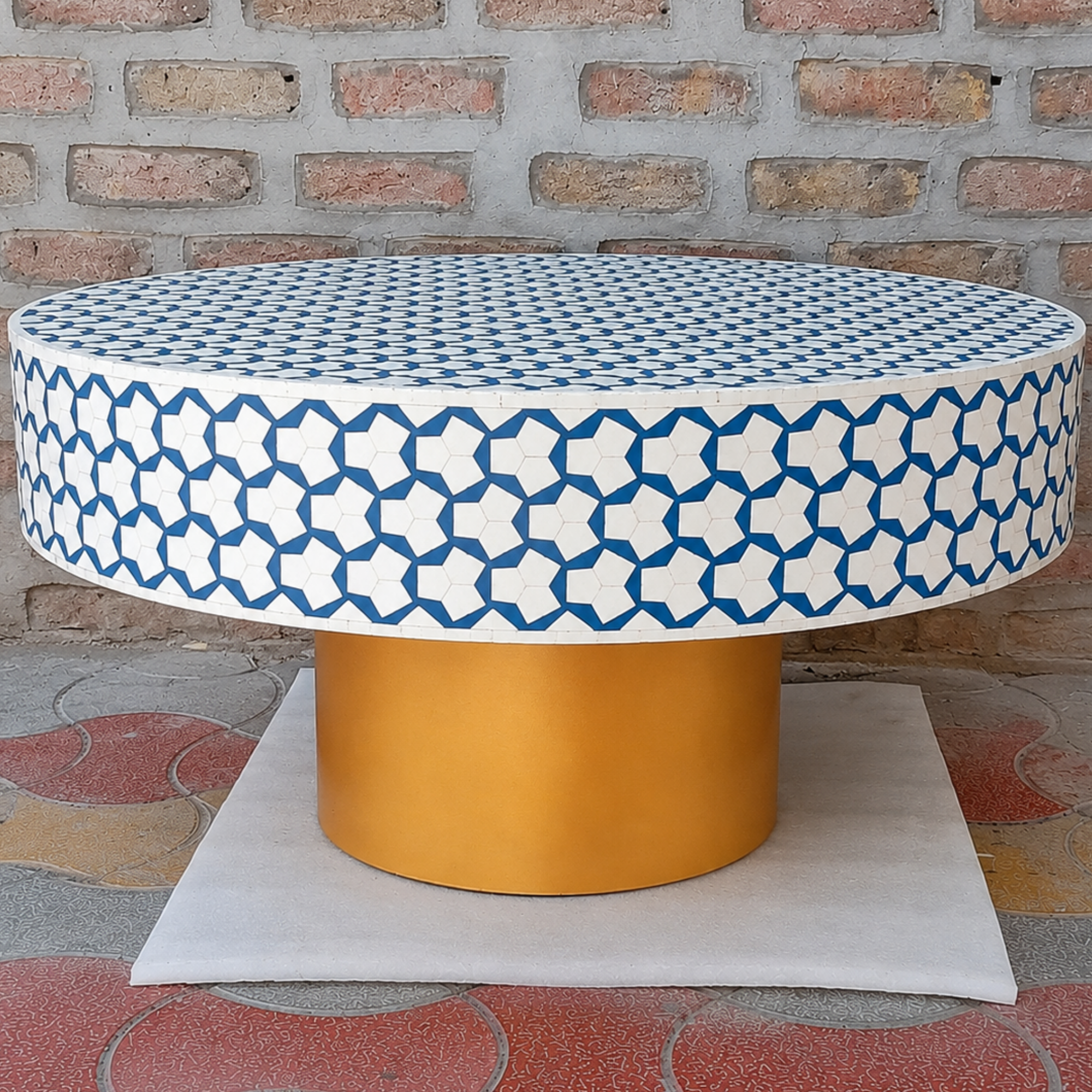 Blue Bone Inlay Coffee Table Round Coffee Table Handmade Bone Inlay Furniture Living Room Table Luxury Coffee Table