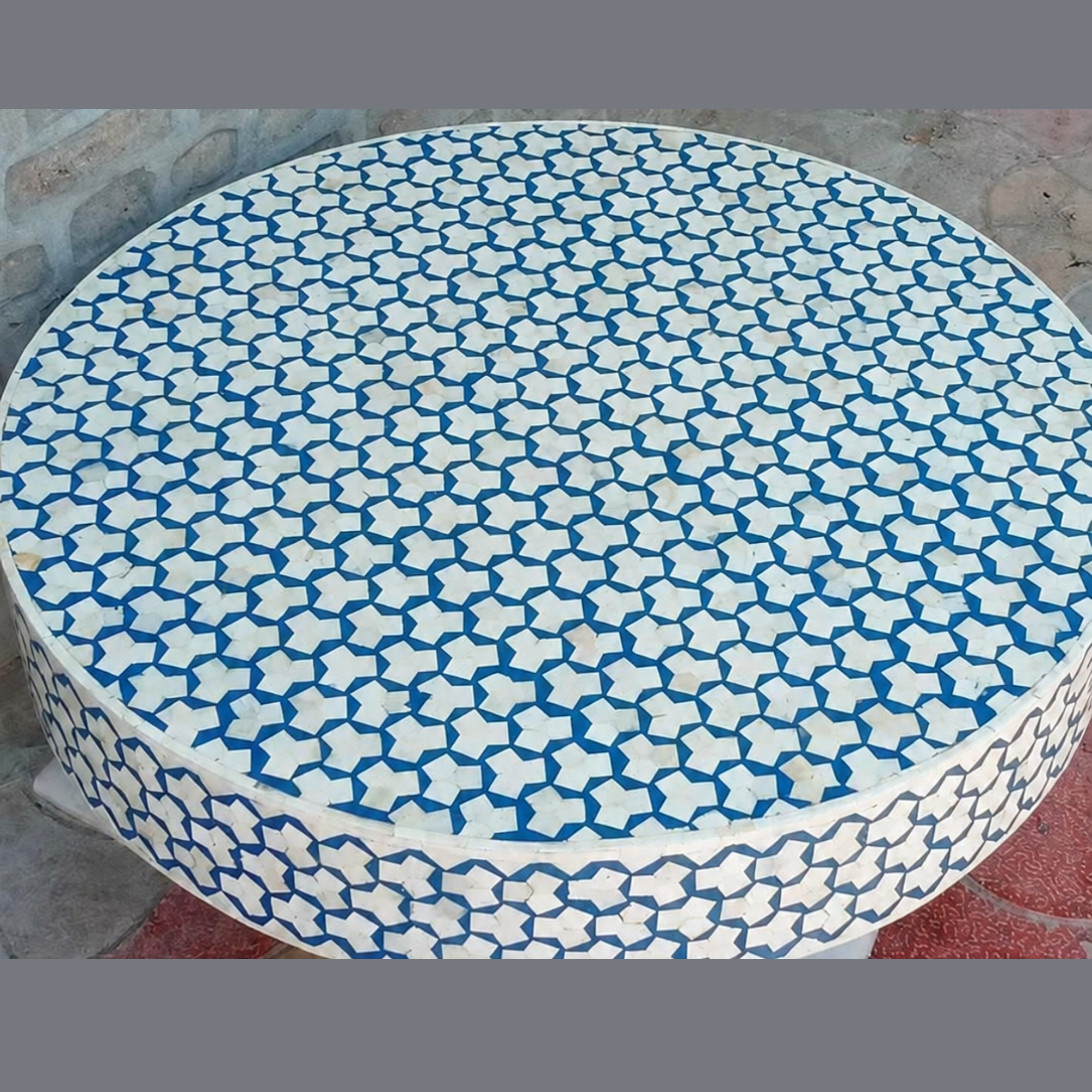 Blue Bone Inlay Coffee Table Round Coffee Table Handmade Bone Inlay Furniture Living Room Table Luxury Coffee Table