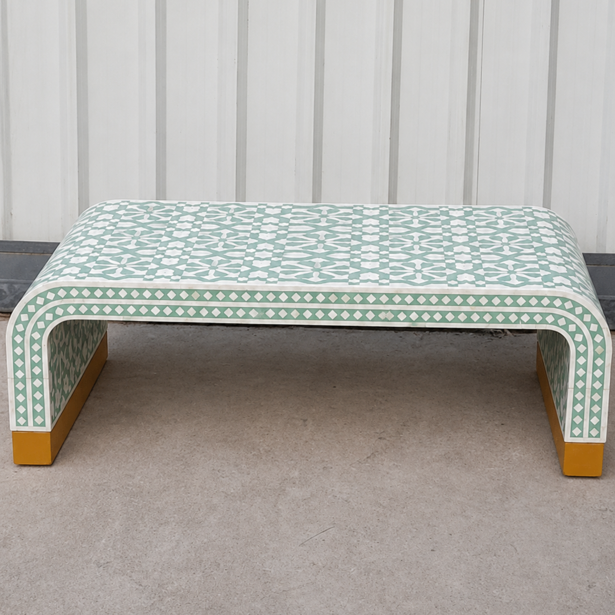 Mint Green Bone Inlay Coffee Table Handmade Waterfall Coffee Table Luxury Living Room Furniture Modern Bone Inlay Decor