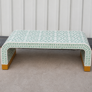 Mint Green Bone Inlay Coffee Table Handmade Waterfall Coffee Table Luxury Living Room Furniture Modern Bone Inlay Decor