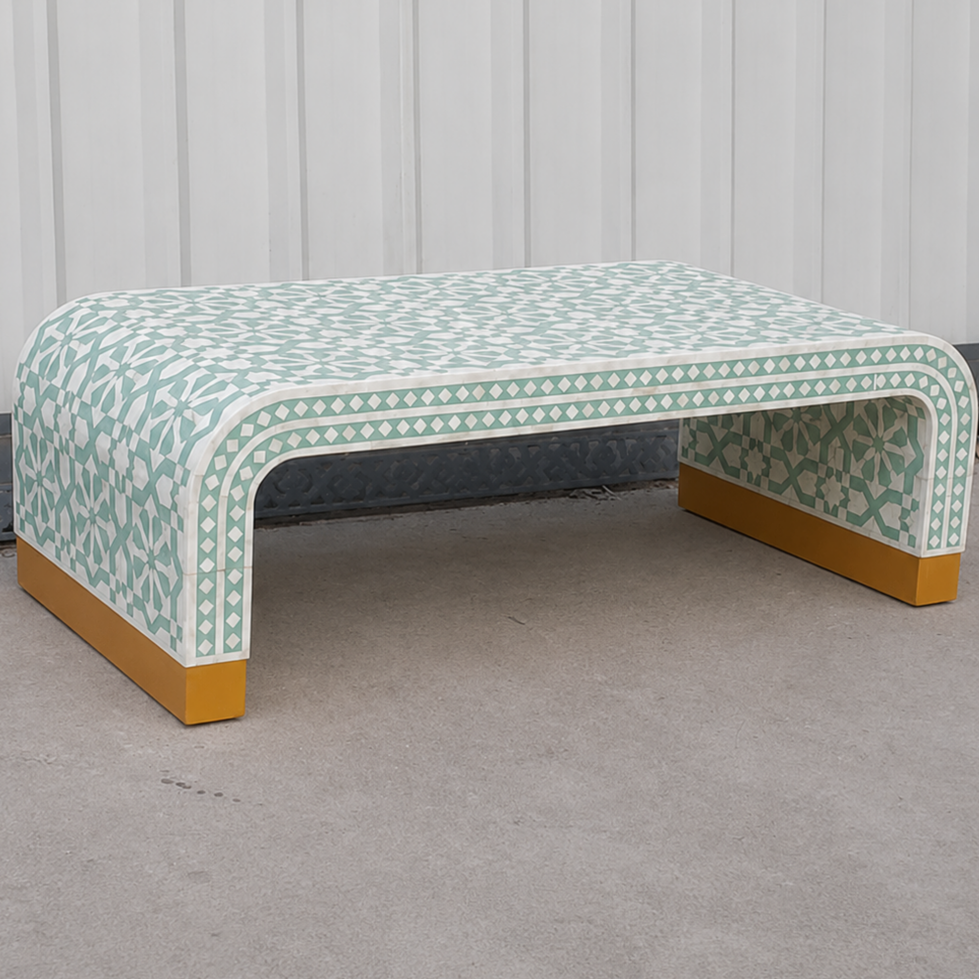 Mint Green Bone Inlay Coffee Table Handmade Waterfall Coffee Table Luxury Living Room Furniture Modern Bone Inlay Decor