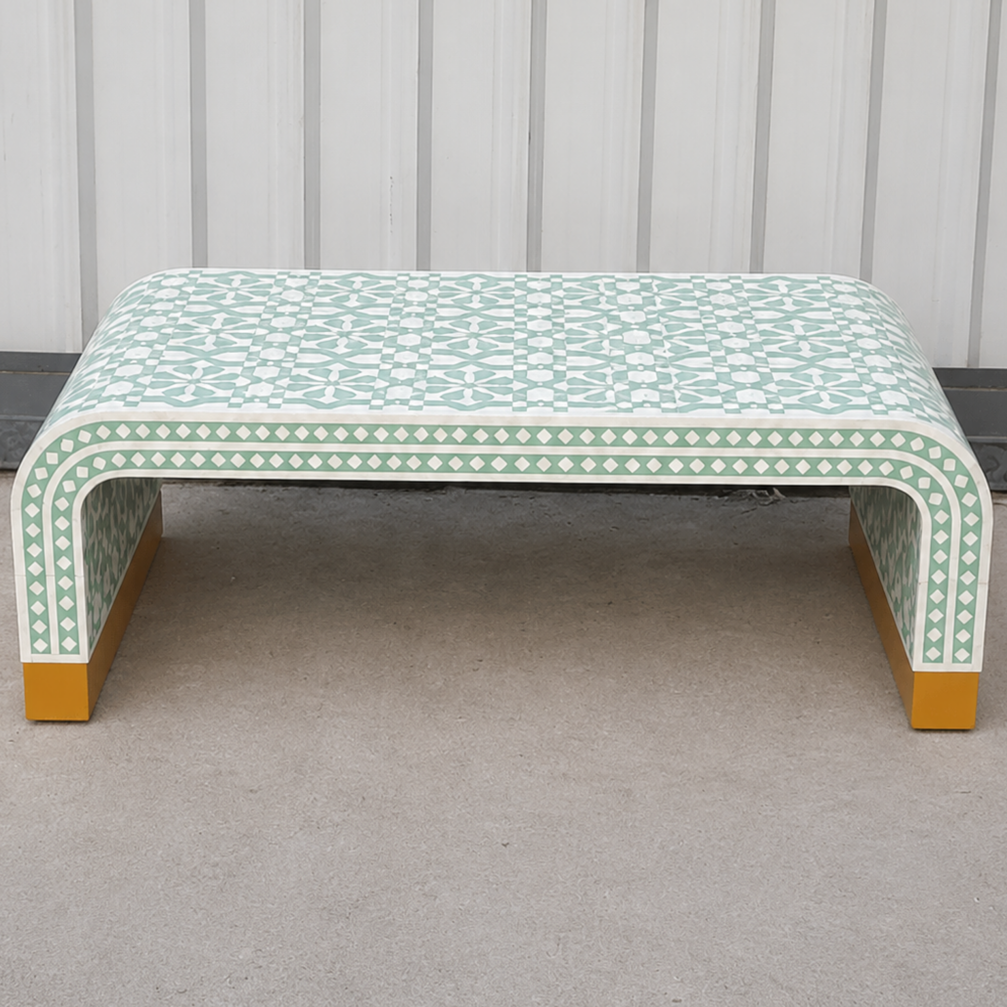 Mint Green Bone Inlay Coffee Table Handmade Waterfall Coffee Table Luxury Living Room Furniture Modern Bone Inlay Decor
