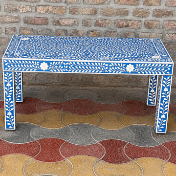 Blue Bone Inlay Coffee Table Handmade Floral Coffee Table Luxury Living Room Furniture Rectangular Bone Inlay Center Table