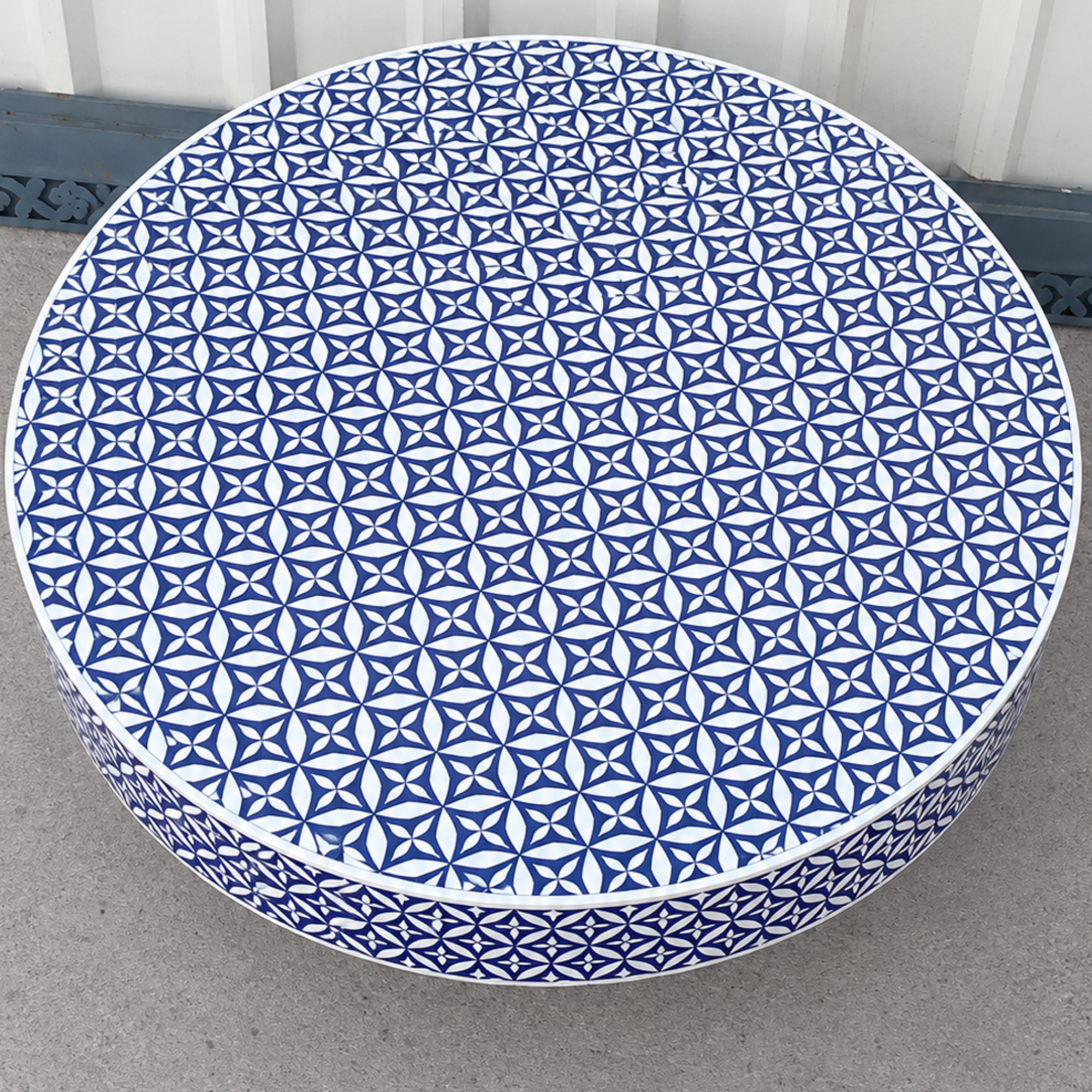 Blue Bone Inlay Coffee Table Round Coffee Table Handmade Living Room Table Geometric Bone Inlay Furniture Luxury Decor