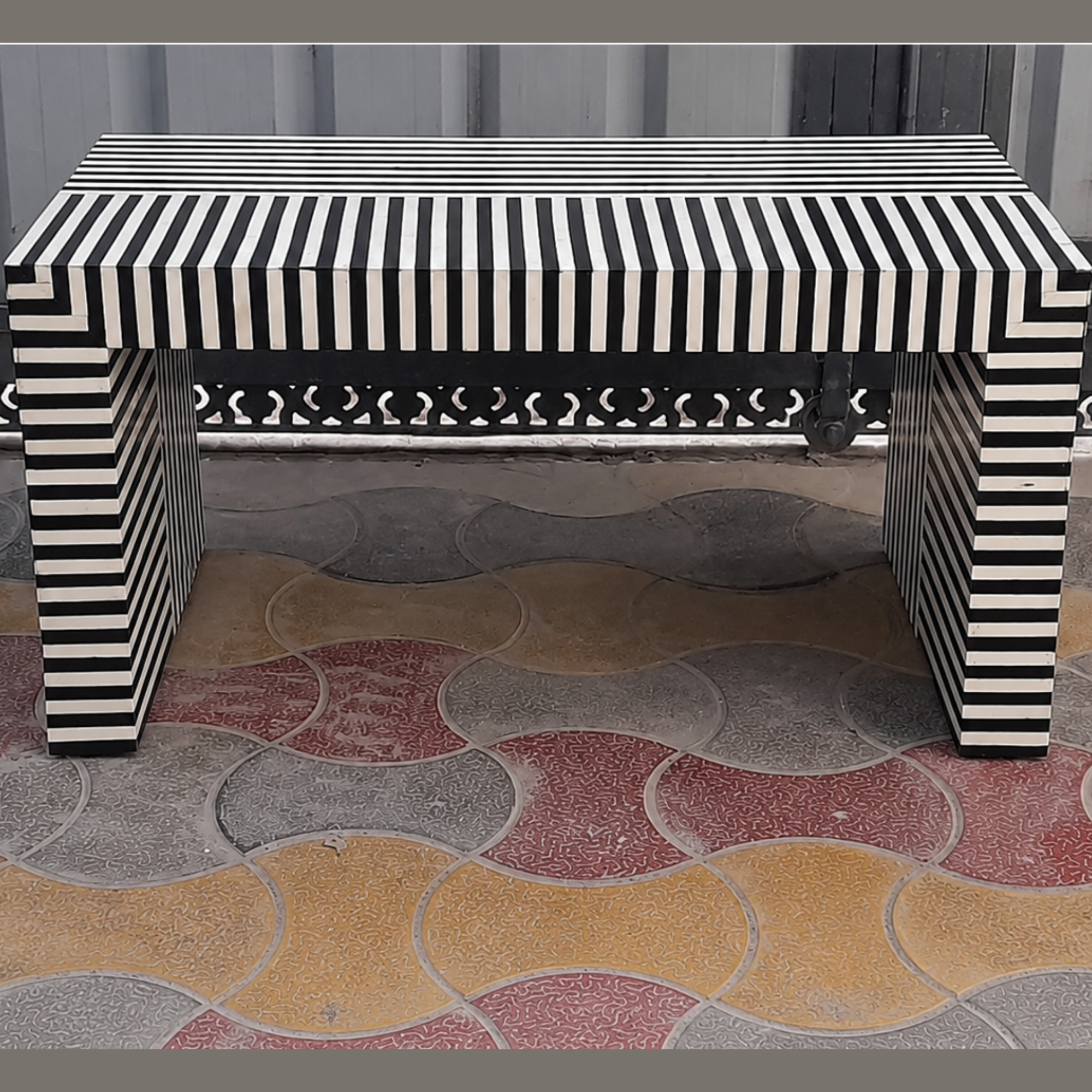 Black White Striped Bone Inlay Coffee Table Handmade Waterfall Coffee Table Modern Living Room Furniture Luxury Decor