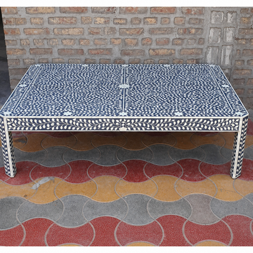 Handmade Bone Inlay Coffee Table Black White Floral Pattern Rectangle Coffee Table Luxury Living Room Furniture