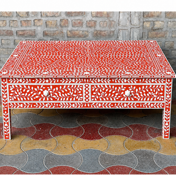 Handmade Orange & White Bone Inlay Console Table – Floral 2 Drawer Entryway Table