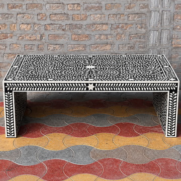 Black Floral Bone Inlay Coffee Table Handmade Rectangle Coffee Table Luxury Bone Inlay Furniture Living Room Table
