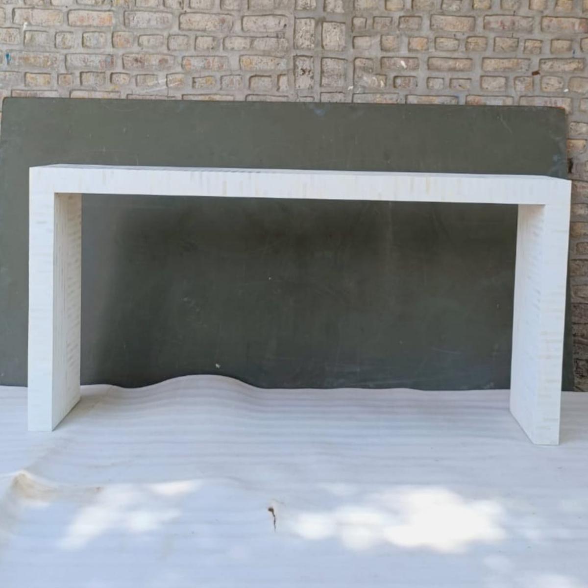 Handmade White Bone Inlay Console Table | Modern Entryway Console Table